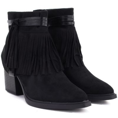 3. Women's cowboy boots with fringes, insulated, black M.Daszyński