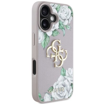 4. Guess Grained Roses Big 4G Logo iPhone 16 Case - Purple