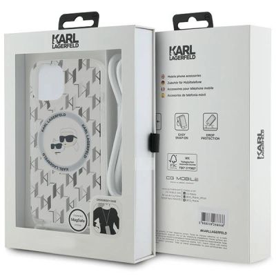 7. Karl Lagerfeld IML Crossbody Monogram Karl & Choupette Head MagSafe Case for iPhone 15 / 14 / 13 - Transparent