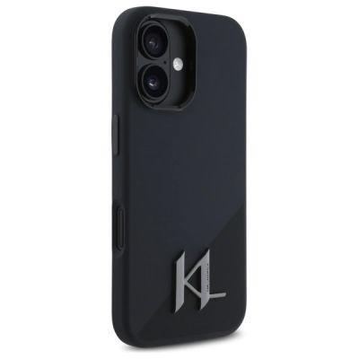 4. Karl Lagerfeld Silicone Shadow Metal Initial MagSafe iPhone 16 Case - Black