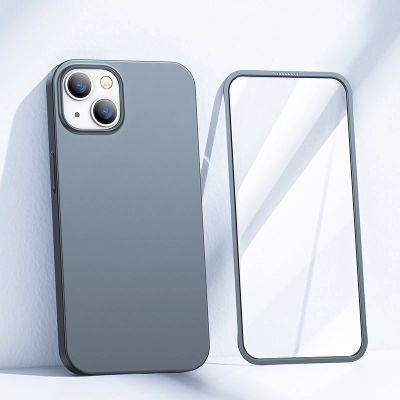 2. Joyroom 360 Full Case front and back cover for iPhone 13 + tempered glass screen protector grey (JR-BP927 tranish)