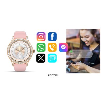 13. VELTORI VT360-1 Women's Smartwatch Pink Silicone Strap