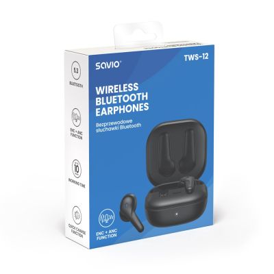 7. SAVIO WIRELESS BLUETOOTH 5.3 HEADPHONES WITH MICROPHONE, ANC, ENC, QC TWS-12