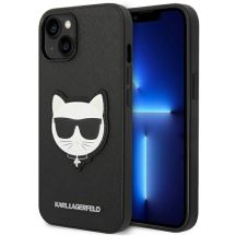 Karl Lagerfeld Saffiano Choupette Head Patch Case for iPhone 14 Plus - Black