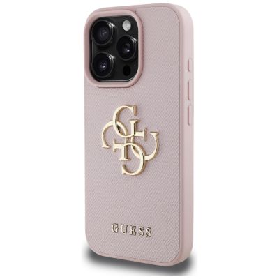 2. Guess Grained Big 4G Logo Small Classic Logo Case for iPhone 16 Pro - Pink