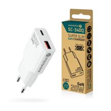 EVERACTIVE WALL CHARGER 1 x USB, 1 x USB-C QUICK CHARGE 3.0 20W SUPER SLIM WHITE SC-340Q