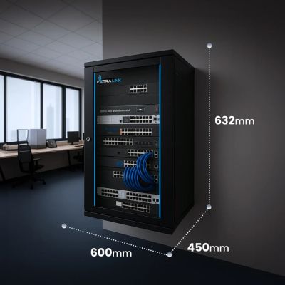 22. Extralink 12U 600x450 Black Wall-Mounted Rack Cabinet