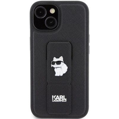 3. Karl Lagerfeld Gripstand Saffiano Choupette Pins Case for iPhone 15 Plus / 14 Plus - Black