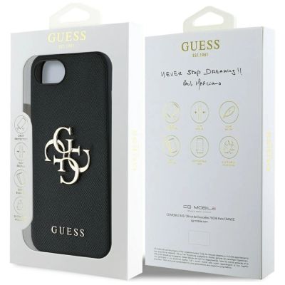 8. Guess PU Grained 4G Metal Logo case for iPhone 16e - black