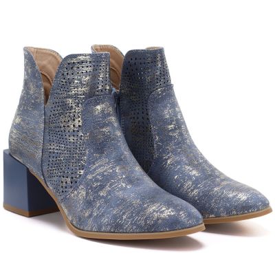 4. Women's openwork ankle boots with a block heel, blue M.Daszyński SA217-6