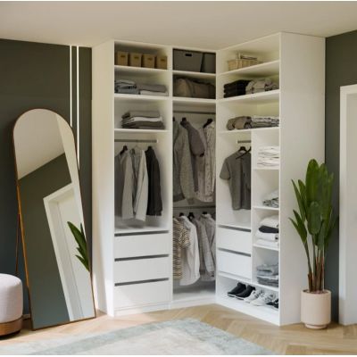 7. OPENO Modular Wardrobe SET 260/250 WHITE with Drawers, Rails and Shelves – Large, for the Bedroom