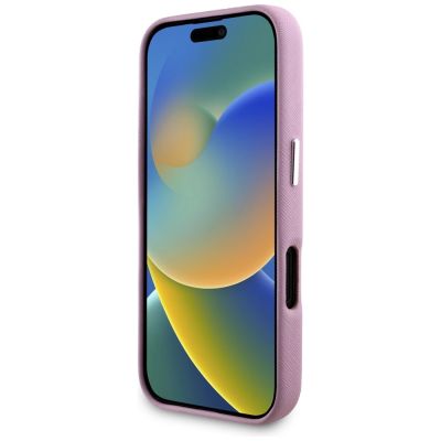 5. Karl Lagerfeld Saffiano Full Wrapped Elongated Metal Logo MagSafe iPhone 16 Case - Pink