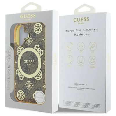 8. Guess IML Peony On 4G Background MagSafe iPhone 16 Case - Brown