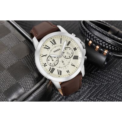 5. FOSSIL Grant Leather Men's Watch FS4735 + BOX
