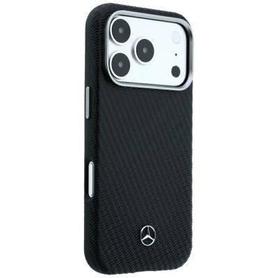 4. Mercedes Leather Semi Wrap Wood Effect MagSafe Case for iPhone 17 Pro Max / 18 Pro Max - Black