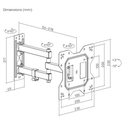 2. MACLEAN TV OR MONITOR MOUNT, UNIVERSAL, MAX VESA 200X200, 23-43", 30KG, BLACK MC-700N