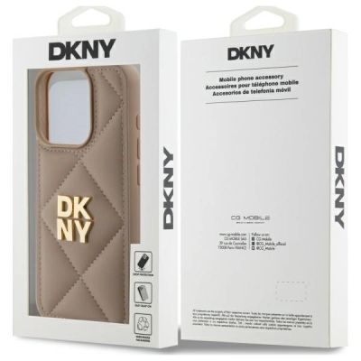 8. DKNY Quilted Stack Logo iPhone 15 Pro Case - Beige