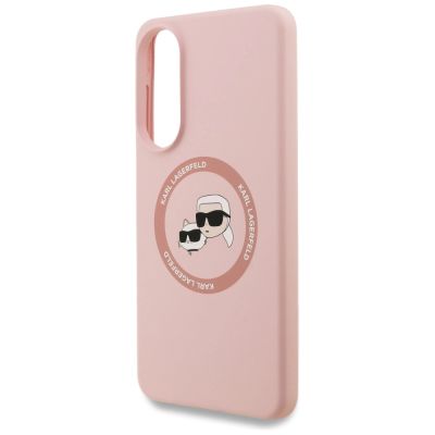 6. Karl Lagerfeld Silicone Nauble Heads And Circle MagSafe Case for Samsung Galaxy S25 Edge - Pink
