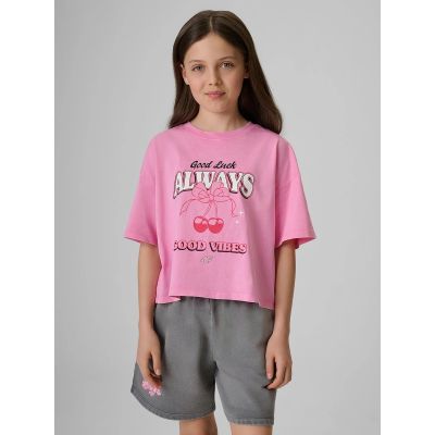 Girls' boxy T-shirt with print 4F 4FJRAW26TTSHF4239-56S