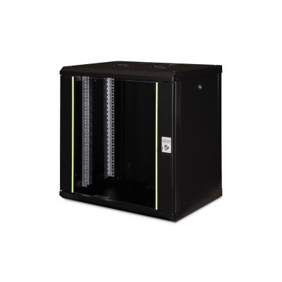 10. Unique 19" 12U wall-mounted network cabinet 600x450, glass door, black, undivided, assembled, 100kg