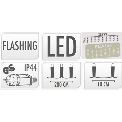 12. CHRISTMAS TREE LIGHTS LIGHT CURTAIN 200x70CM OUTDOOR LED WARM WHITE FLASH