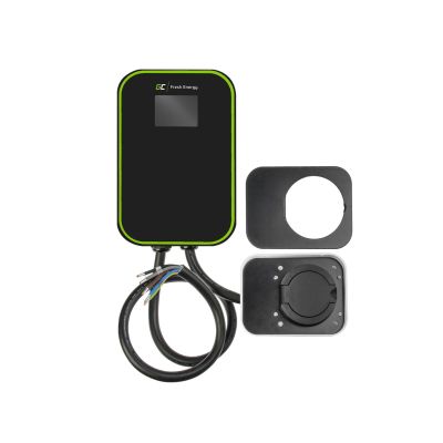 Green Cell EV15RFID Electric Vehicle Charging Station Black Aluminum Wall 3 Built-in LCD Display