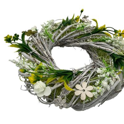 2. WREATH DECORATIVE WHITE AND GREEN WITH ROSES DIAMETER 24 CM