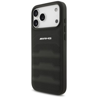 2. AMG Leather Debossed Lines Logo Case for iPhone 17 Pro Max - Black
