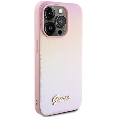4. Guess Saffiano Iridescent Script case for iPhone 15 Pro - pink