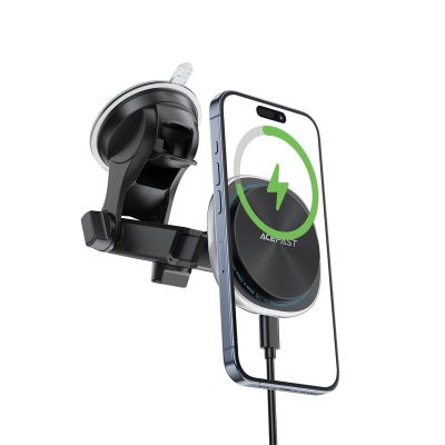 3. Acefast D42 Magnetic Dashboard Mount with Wireless Charger, MagSafe Compatible - Black