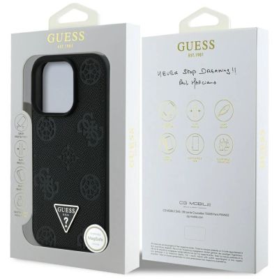 8. Guess Grained Hot Stamp Peony Triangle Logo MagSafe Case for iPhone 16 Pro - Black