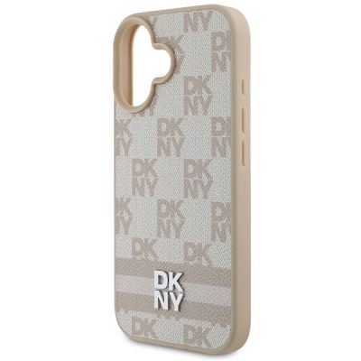6. DKNY Checkered Pattern & Printed Stripes iPhone 16 Case - Pink
