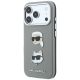 2. Karl Lagerfeld Saffiano Case with Karl & Choupette Heads Pins & Logo for iPhone 18 Pro / 17 Pro - Gray