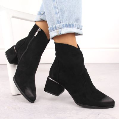 9. Women's suede high-heeled ankle boots, black, Potocki 12422