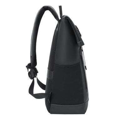 9. Rivacase Eden Backpack Roll-Up Backpack Black Polyester, Waxed Leather (Pull Up)