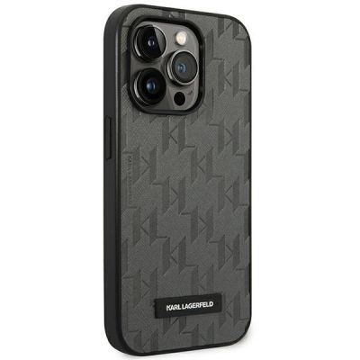4. Karl Lagerfeld Saffiano Mono Metal Logo iPhone 14 Pro Max 6.7" Case - Gray