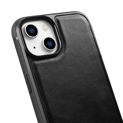 10. iCarer Leather Oil Wax case covered with natural leather for iPhone 14 Plus black (WMI14220719-BK)