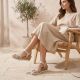 9. Women's gold leather wedge sandals Remonte by Rieker R6266-90