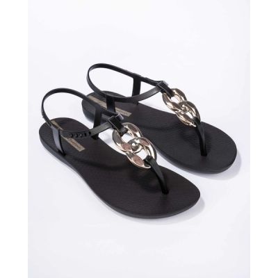3. Ipanema Sandal Class women's fashionable black and gold flip-flops
