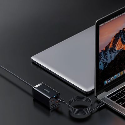 14. Baseus GaN3 Pro fast charger GaN 2 x USB Type C / 2 x USB 65W PD, QC4.0+, AFC, PPS + cable USB Type C - USB Type C 1m black (CCGP040101)