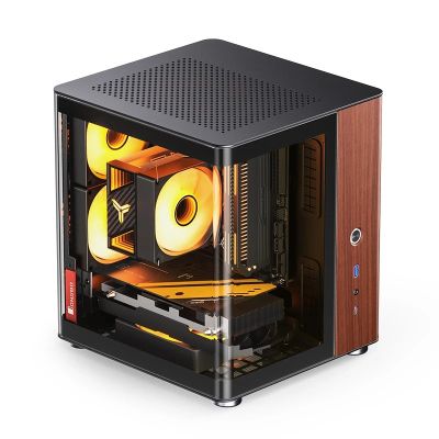 3. Jonsbo TK-0 PC Case, Mini-Tower, Mini-ITX, Tempered Glass, Wood - black