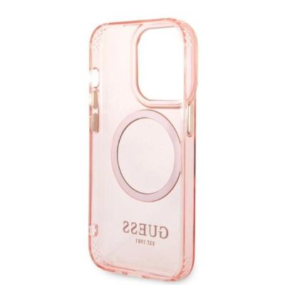 7. Guess GUHMP14LHTCMP iPhone 14 Pro 6.1" pink/pink hard case Gold Outline Translucent MagSafe