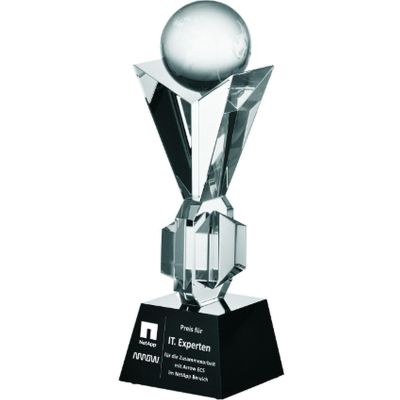 4. Engraved glass trophy with case + paint filling