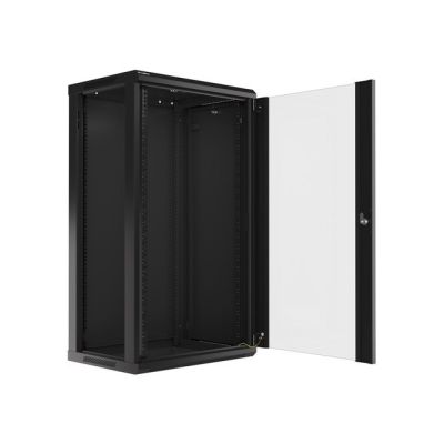 18. Lanberg WF01-6422-10B rack cabinet (22U; 1082mm / 600mm / 450 mm; wall-mounted; openable; 19''; black)