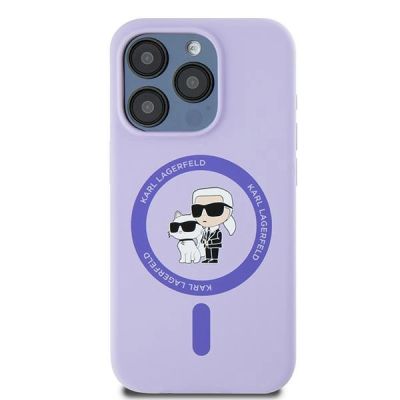 3. Karl Lagerfeld Silicone Karl&Choupette Heads Ring MagSafe Case for iPhone 15 Pro - Purple