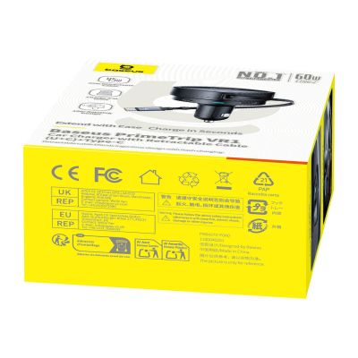 6. Baseus PrimeTrip VR1 60W USB-A USB-C Car Charger with Retractable USB-C Cable - Black