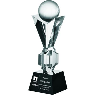 6. Engraved glass trophy with case + paint filling