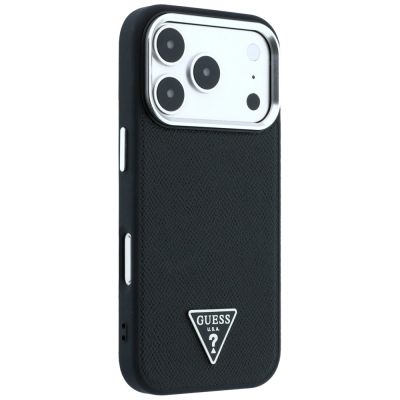 4. Guess Grained Triangle Logo MagSafe Case for iPhone 17 Pro / 18 Pro - Black