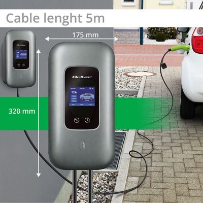 9. Qoltec EV Charging Station Type 2 for Electric and Hybrid Vehicles | 3 Phases | 22 kW | 32 A | Wi-Fi | LCD | RFID | Smart Life | TUYA | Wallbox | 5 m