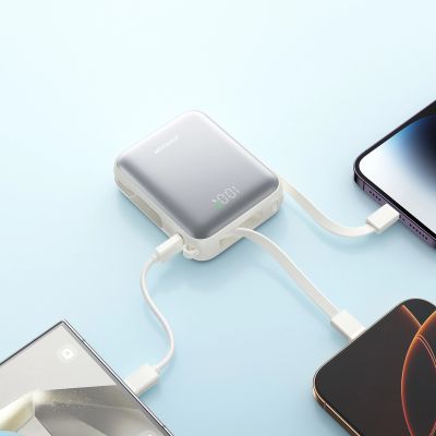 11. Joyroom JR-PBF27 10000mAh 22.5W Powerbank with Built-in USB-C and Lightning Cables - White